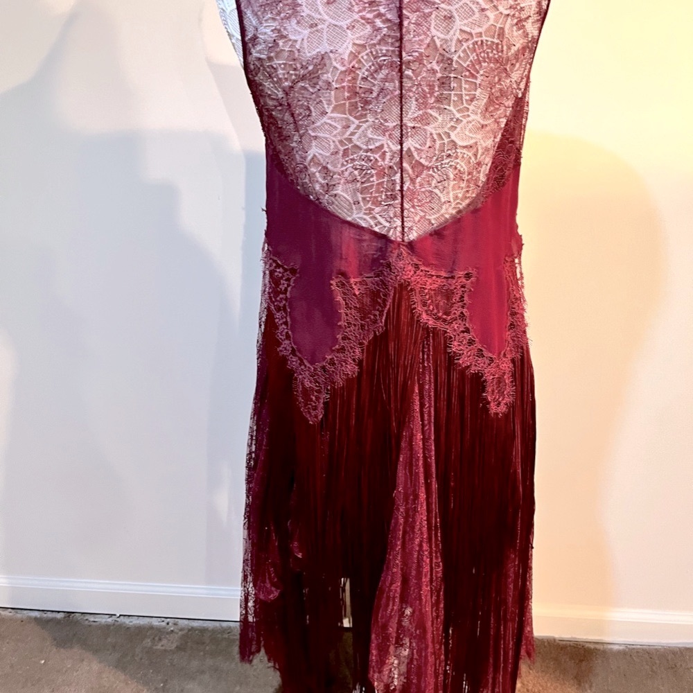 Givenchy NWT $8625. RUNWAY Burgundy Lace Fringe Pleats Dress Gown 8 - Picture 9 of 11